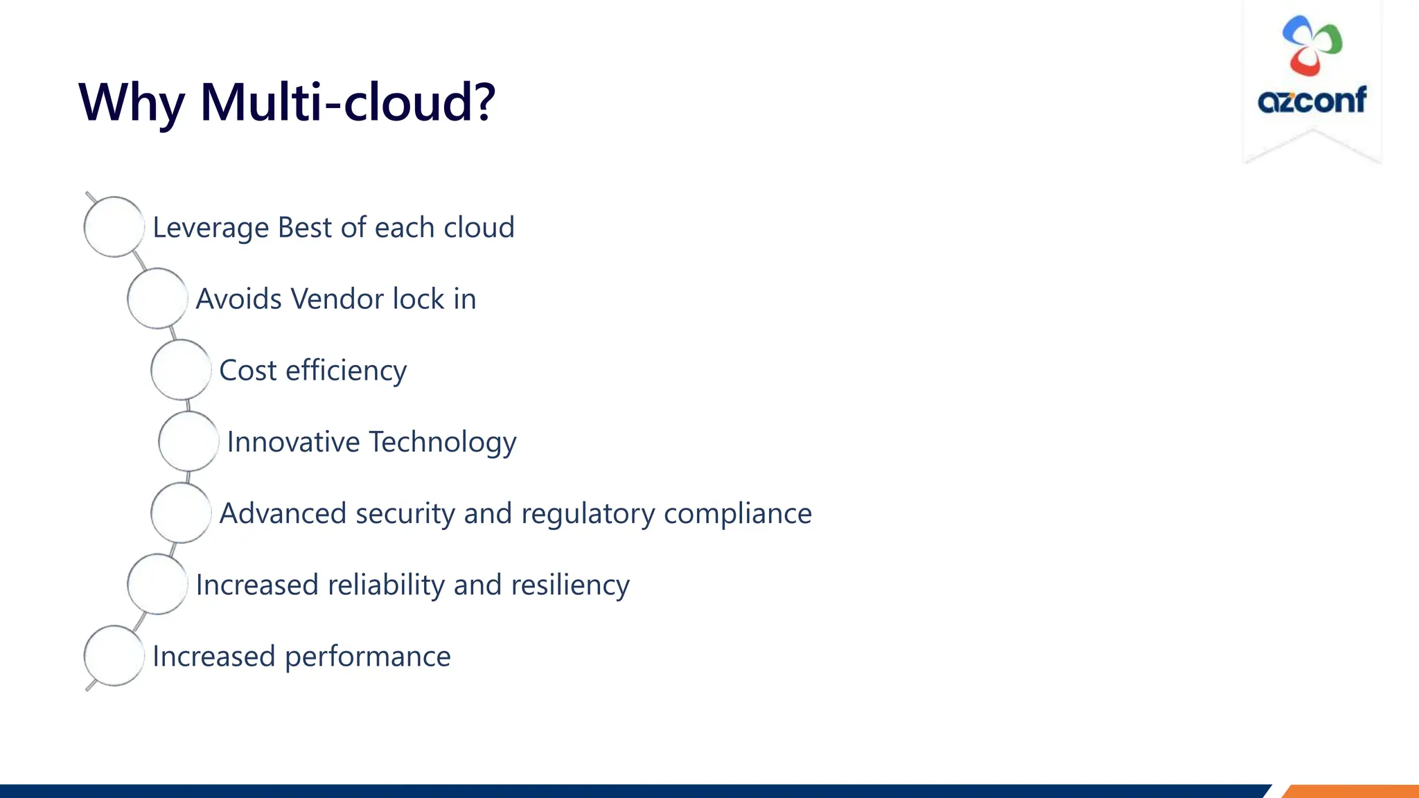 Why Multi-cloud?
Leverage Best of each cloud
Avoids Vendor lock in
Cost efficiency
Innovative Technology
Advanced security and regulatory compliance
Increased reliability and resiliency
Increased performance
 