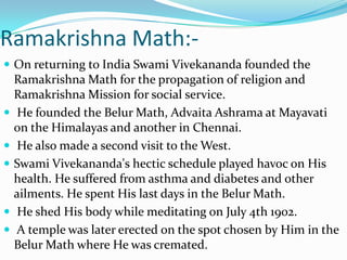 You can see all objects in the light of the sun, even yourself and the swami, but you cannot see the sun - the subject.Wandering Monk:-The thirst for wandering took over Narendra that He wandered living on alms as He traversed across the nation North to South, East to West. He stayed with people from all walks of life and from different religions. It was during His wandering days that He came upon the Raja of Ramnad who urged Him to participate in the ‘Parliament of World Religions’. He started for America assuming the name ' Swami Vivekananda' as suggested by the Maharaja of Khetri.
