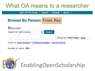 What OA means to a researcher