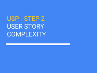 USP - STEP 2
USER STORY
COMPLEXITY
 