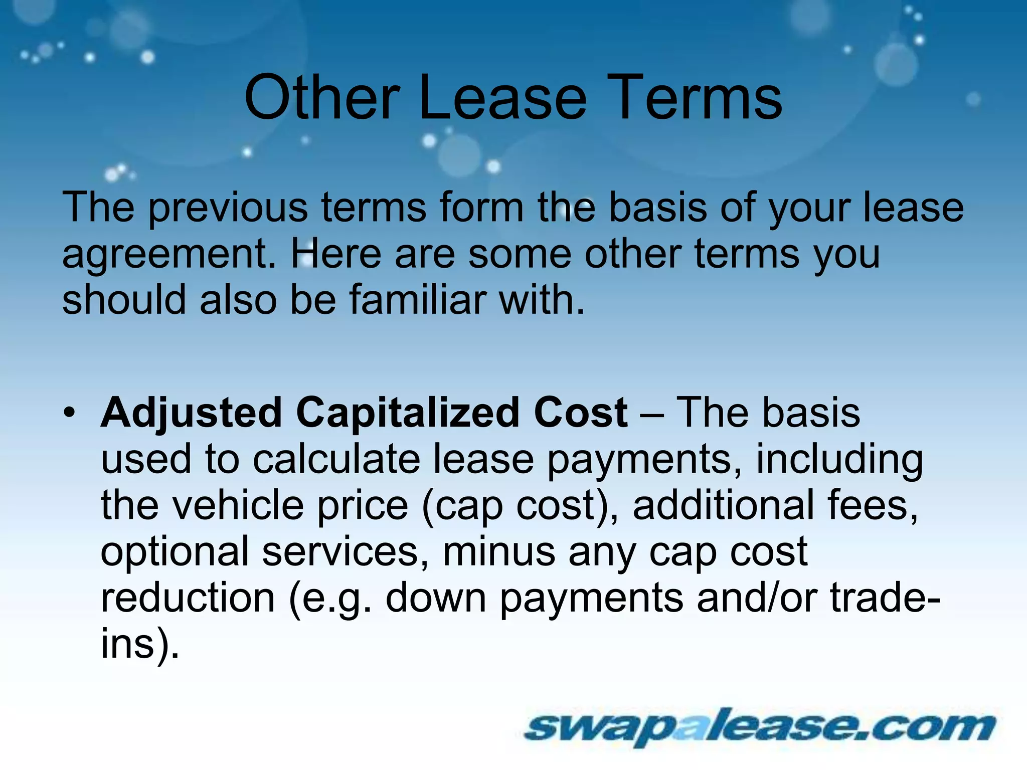 Cap Cost Reduction Car Lease