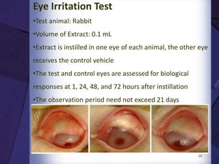 Genotoxicity
•in vivo genotoxicity tests are carried out if indicated by the
chemistry and/or composition of the biomaterial or if
in vitro test results indicate potential genotoxicity
•Initially, at least three in vitro assays should be used and
two of these assays should utilize mammalian cells
•The initial in vitro assays should cover the three levels of
genotoxic effects:
DNA destruction,
Gene mutations, and
Chromosomal aberrations
 