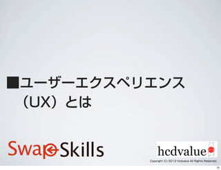 ■ユーザーエクスペリエンス
（UX）とは
Copyright (C) 2012 hcdvalue All Rights Reserved.
15
 