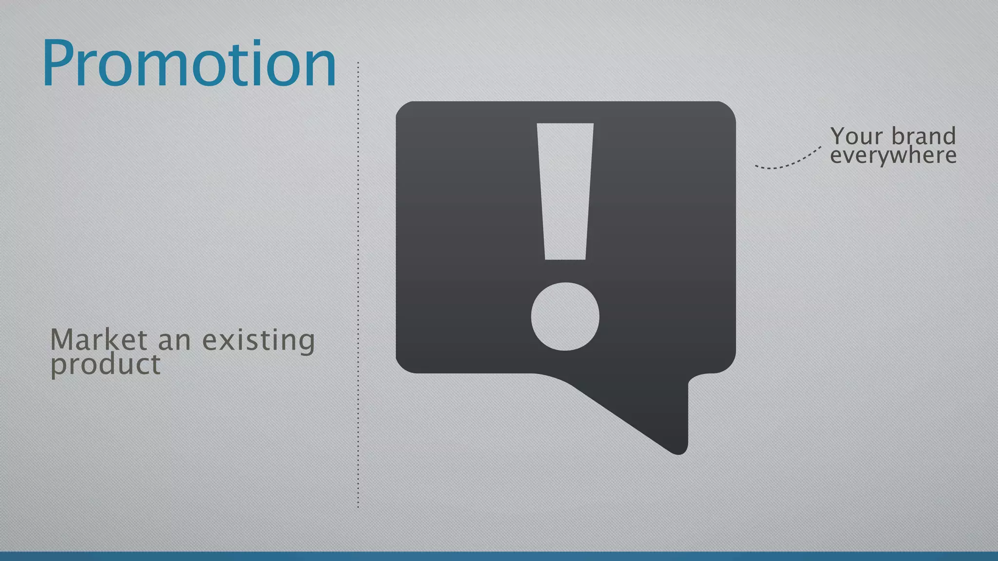 Promotion
                     Your brand
                     everywhere




Market an existing
product
 