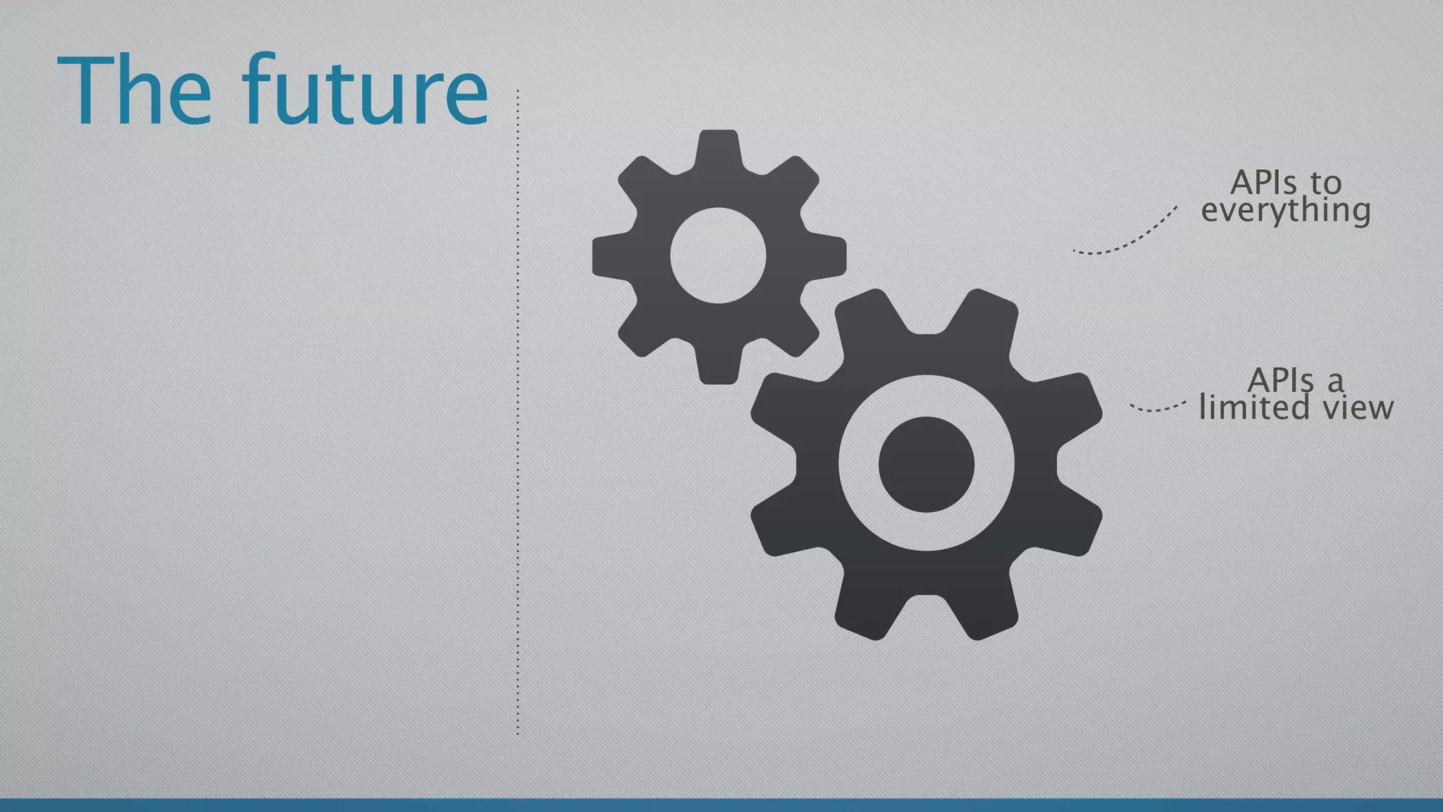 The future
               APIs to
             everything




                APIs a
             limited view
 