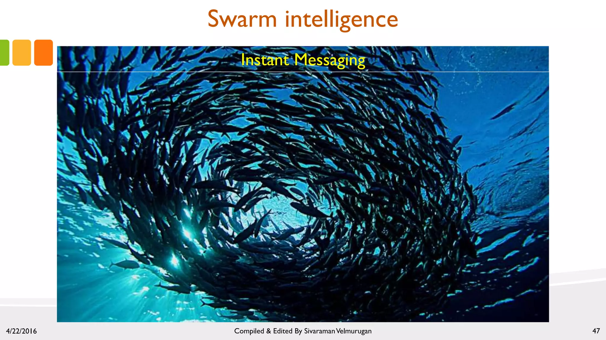 4/22/2016 Compiled & Edited By SivaramanVelmurugan 47
Instant Messaging
Swarm intelligence
 