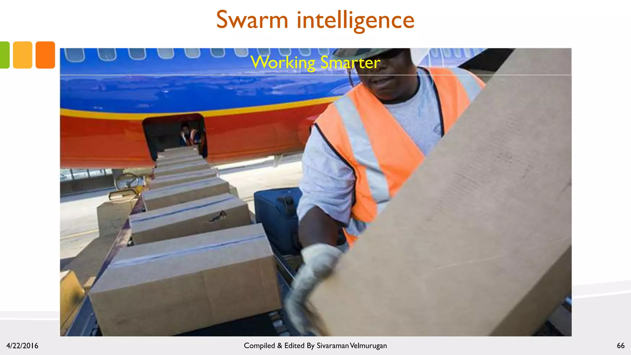 4/22/2016 Compiled & Edited By SivaramanVelmurugan 66
Working Smarter
Swarm intelligence
 