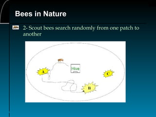 9
Bees in Nature
2- Scout bees search randomly from one patch to
another
 