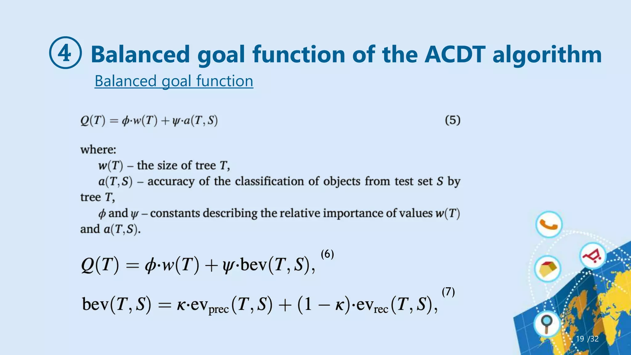 ④ Balanced goal function of the ACDT algorithm
/32
19
Balanced goal function
(6)
(7)
 