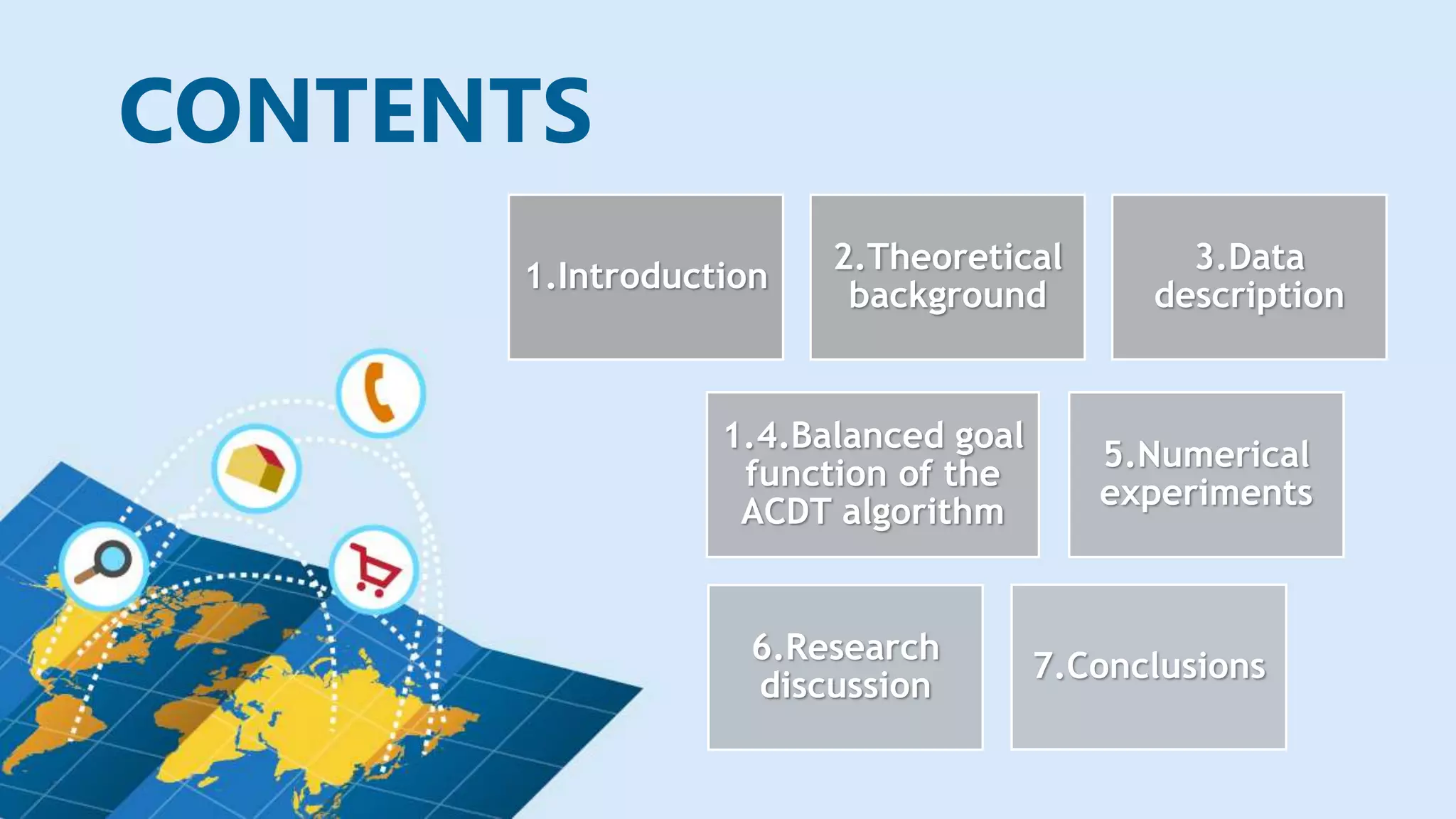 CONTENTS
1.Introduction
2.Theoretical
background
3.Data
description
1.4.Balanced goal
function of the
ACDT algorithm
5.Numerical
experiments
6.Research
discussion
7.Conclusions
 