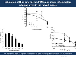 Estimation of Hind paw edema, PBNC, and serum inflammatory
cytokine levels in the rat AIA model.
CP-690550 Dose –Dependently inhibits the above parameters in Rat AIA Model
27-07-2013
 