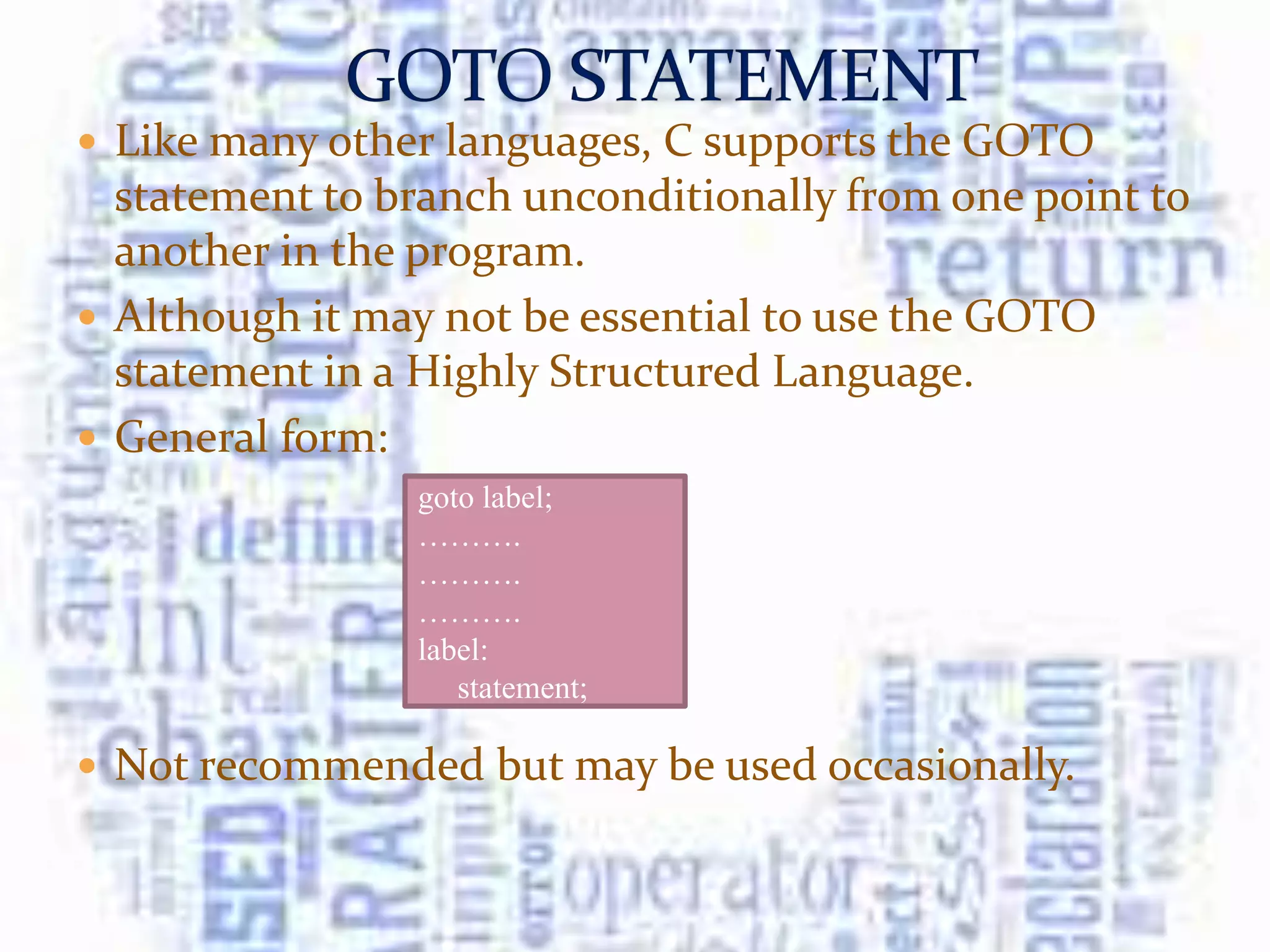 Decision Making Statement in C ppt | PPTX