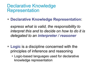 Declarative Knowledge
Representation
 Declarative Knowledge Representation:
express what is valid, the responsibility to
...