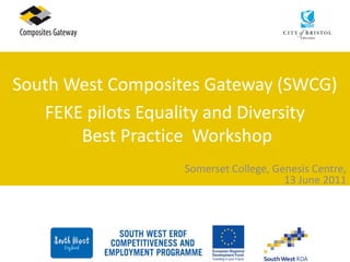 South West Composites Gateway (SWCG)
   FEKE pilots Equality and Diversity
       Best Practice Workshop
                   Somerset College, Genesis Centre,
                                       13 June 2011
 