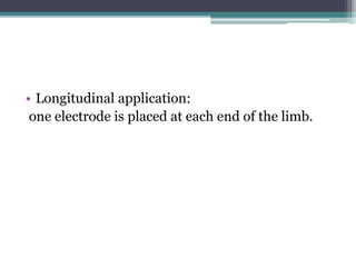 • Longitudinal application:
one electrode is placed at each end of the limb.
 