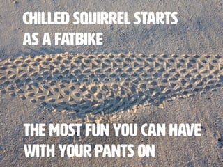 chilled squirrel STARTs
as A FATBIKE
THE MOST FUN YOU CAN HAVE
WITH YOUR PANTS ON
 