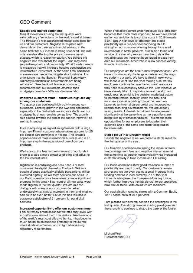 Swedbank Interim Report Q1, 2015