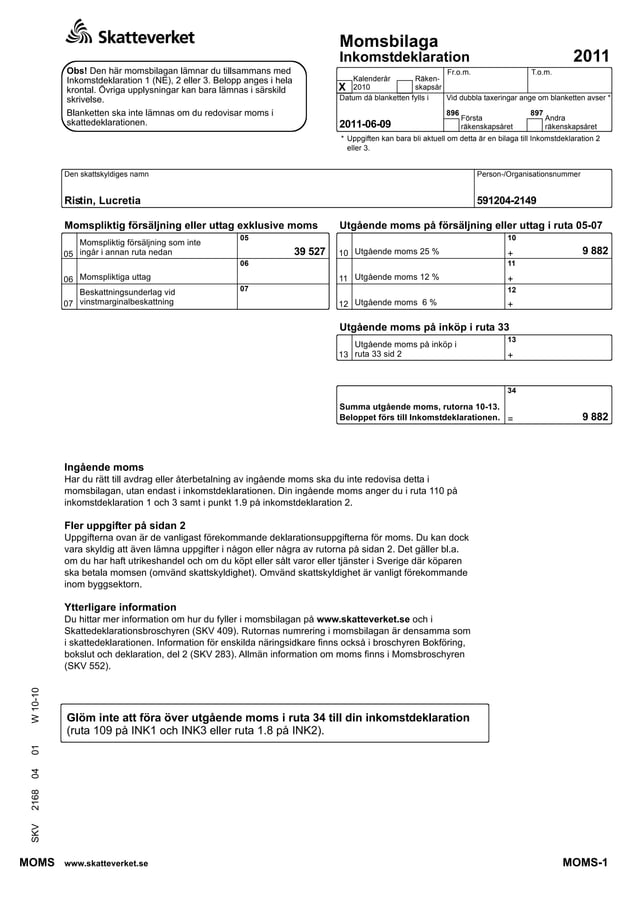Swedish tax return 2010 PDF