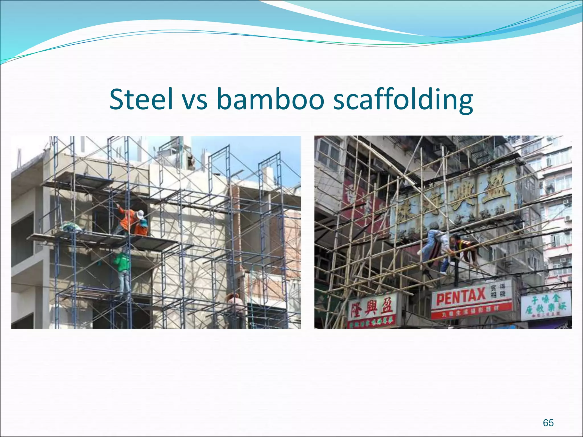 Steel vs bamboo scaffolding
65
 