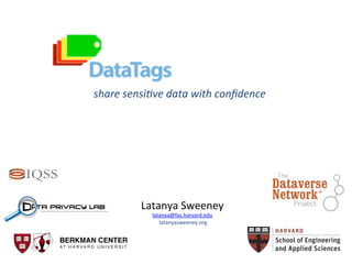  
share	
  sensi)ve	
  data	
  with	
  conﬁdence	
  
Latanya	
  Sweeney	
  
latanya@fas.harvard.edu	
  
	
  latanyasweeney.org	
  
 