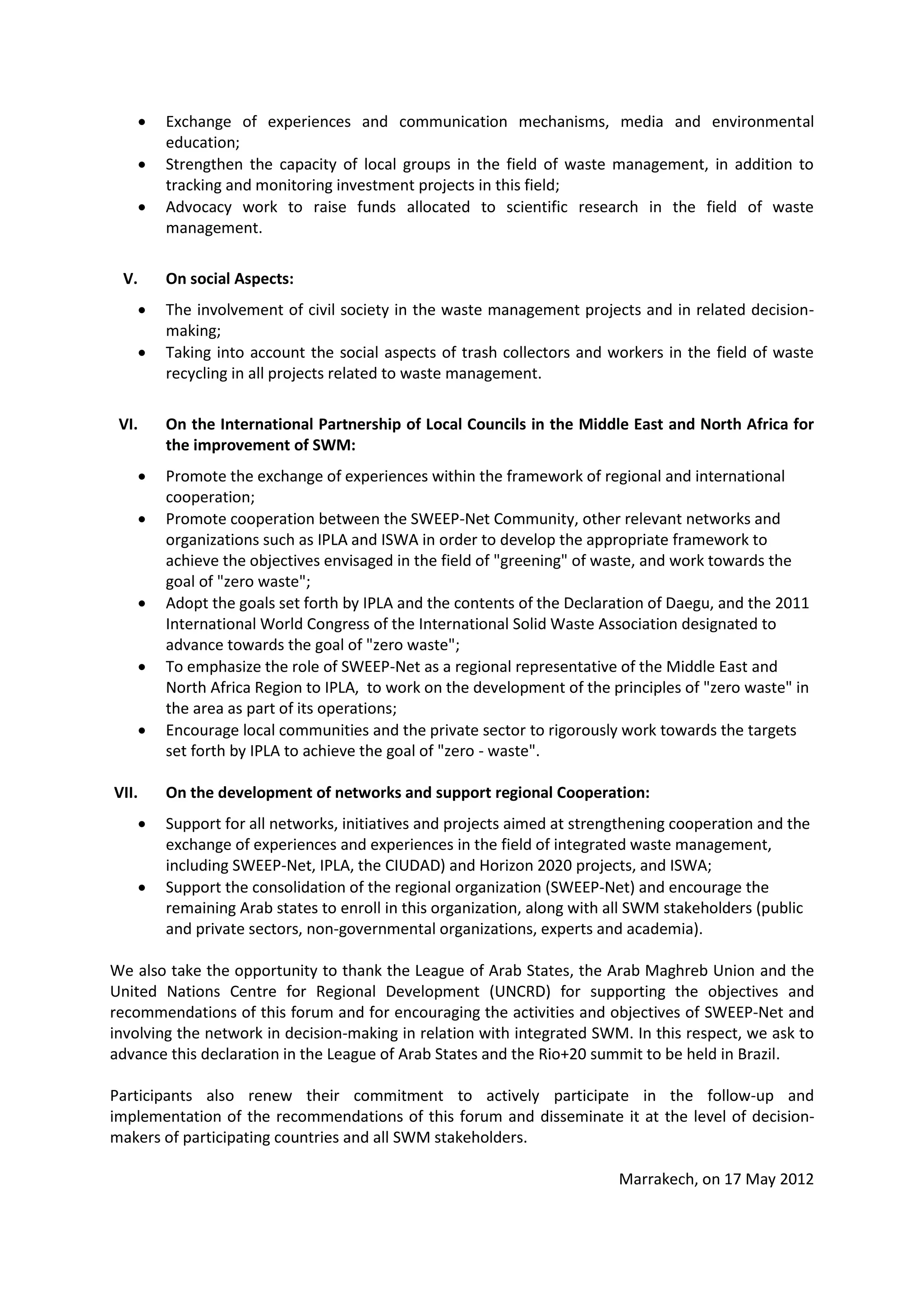 May 2012 Marrakech Declaration