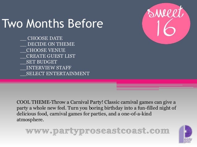 sweet 16 party planning with checklist