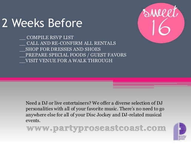 sweet 16 party planning with checklist