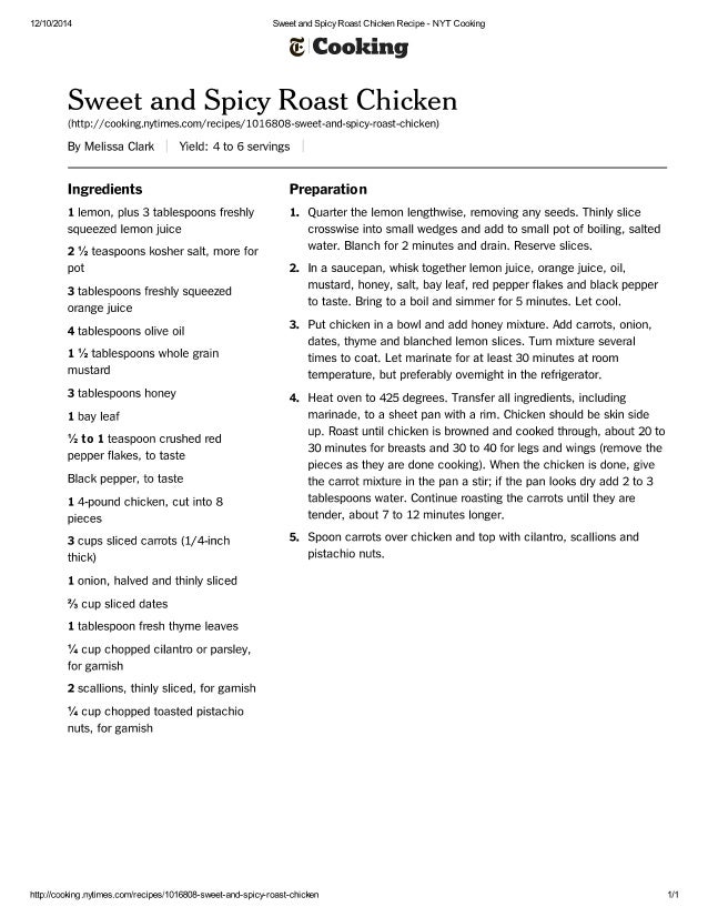 Sweet And Spicy Roast Chicken Recipe Nyt Cooking