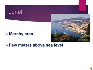  Marshy area
 Few meters above sea level
Lunel
 