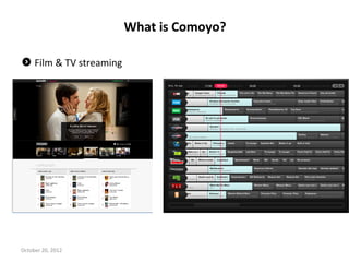 What	
 is	
 Comoyo?	
 

"   Film	
 &	
 TV	
 streaming	
 




October	
 20,	
 2012	
 
 