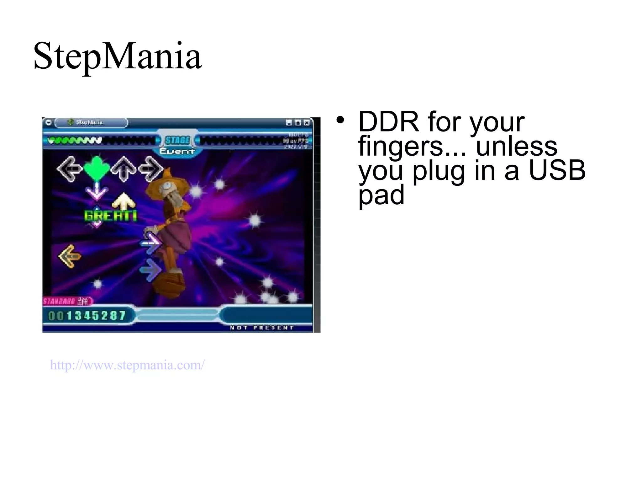 StepMania DDR for your fingers... unless you plug in a USB pad http://www.stepmania.com/   