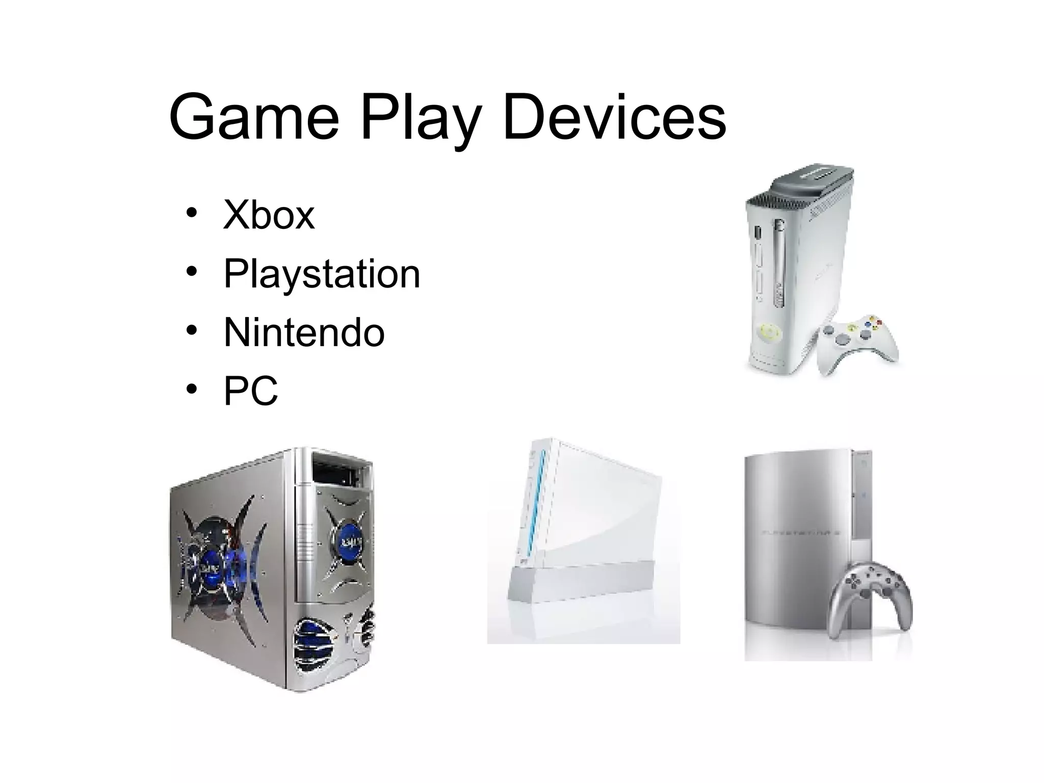 Game Play Devices Xbox Playstation Nintendo PC 