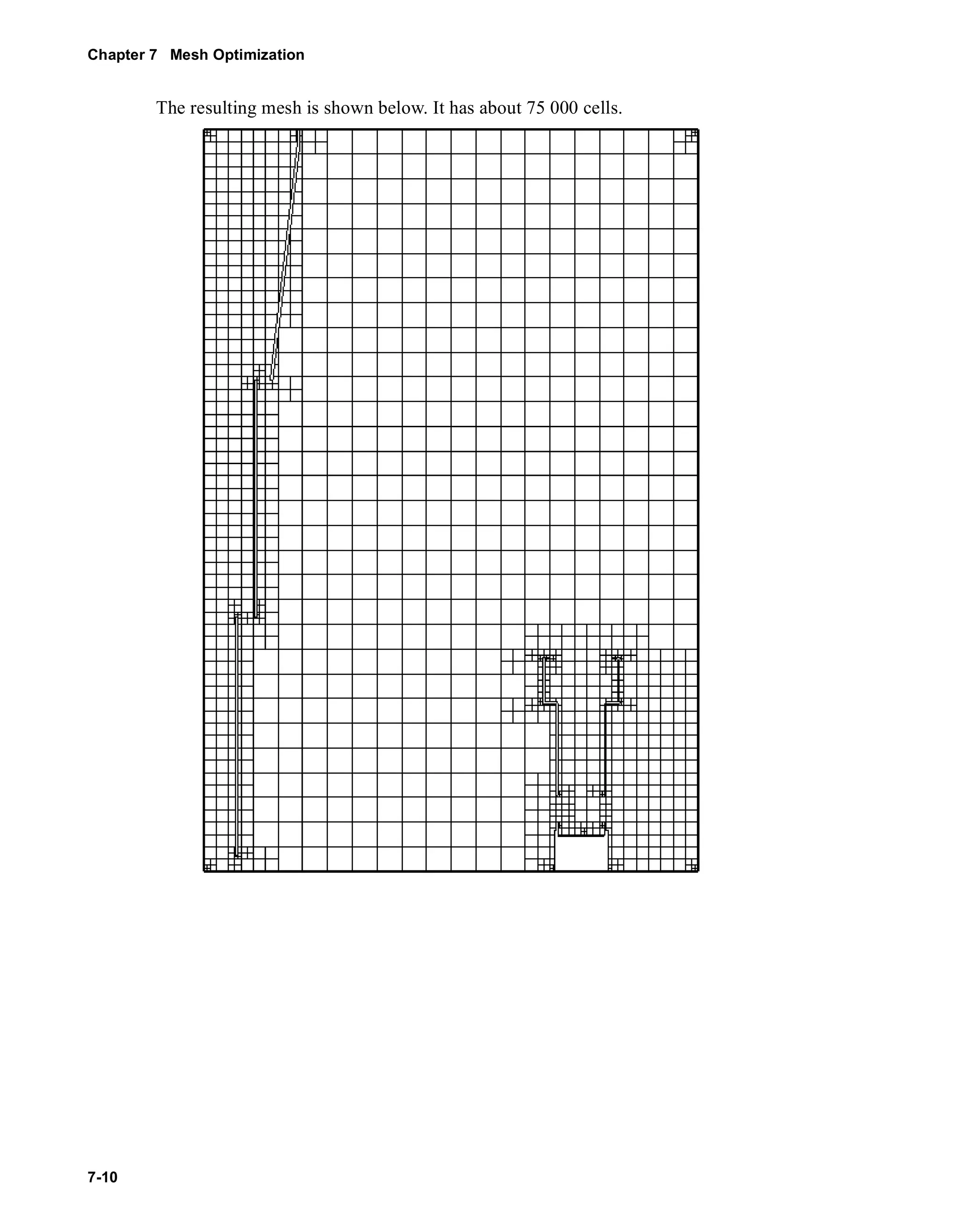 Chapter 7 Mesh Optimization 
7-10 
The resulting mesh is shown below. It has about 75 000 cells. 
 