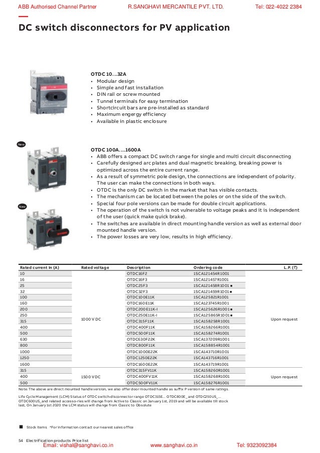 ABB Switchgears price list