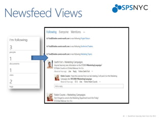 28 | SharePoint Saturday New York City 2013
Newsfeed Views
 