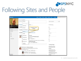 29 | SharePoint Saturday New York City 2013
Following Sites and People
 