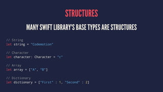 CONSTANTS & VARIABLES
TYPE ANNOTATIONS & TYPE INFERENCE
let constant: Int = 1 // Type Annotations
let constant = 1 // Type Inference (as Int)
let constant = 1 // readonly, cannot be re-assigned
constant = 2 // ❌ ERROR !!!
var variable = 1 // readwrite, can be re-assigned
variable = 2 // OK
By convention you should prefer to use 'let' over 'var'
 