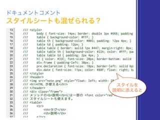 スタイルシートも混ぜられる？
ドキュメントコメント
スタイルを
説明に添えると
 