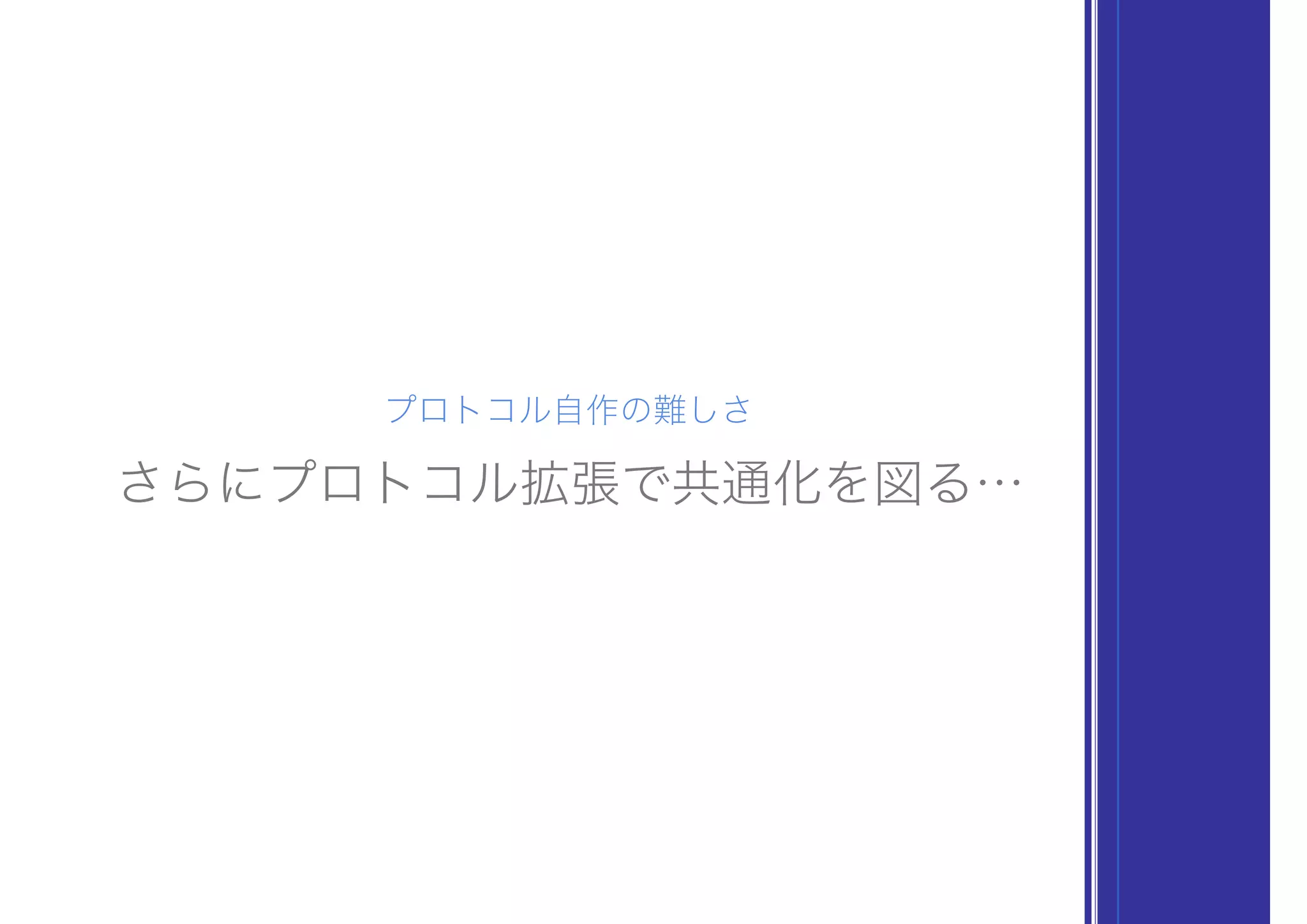 プロトコル自作の難しさ
さらにプロトコル拡張で共通化を図る…
 