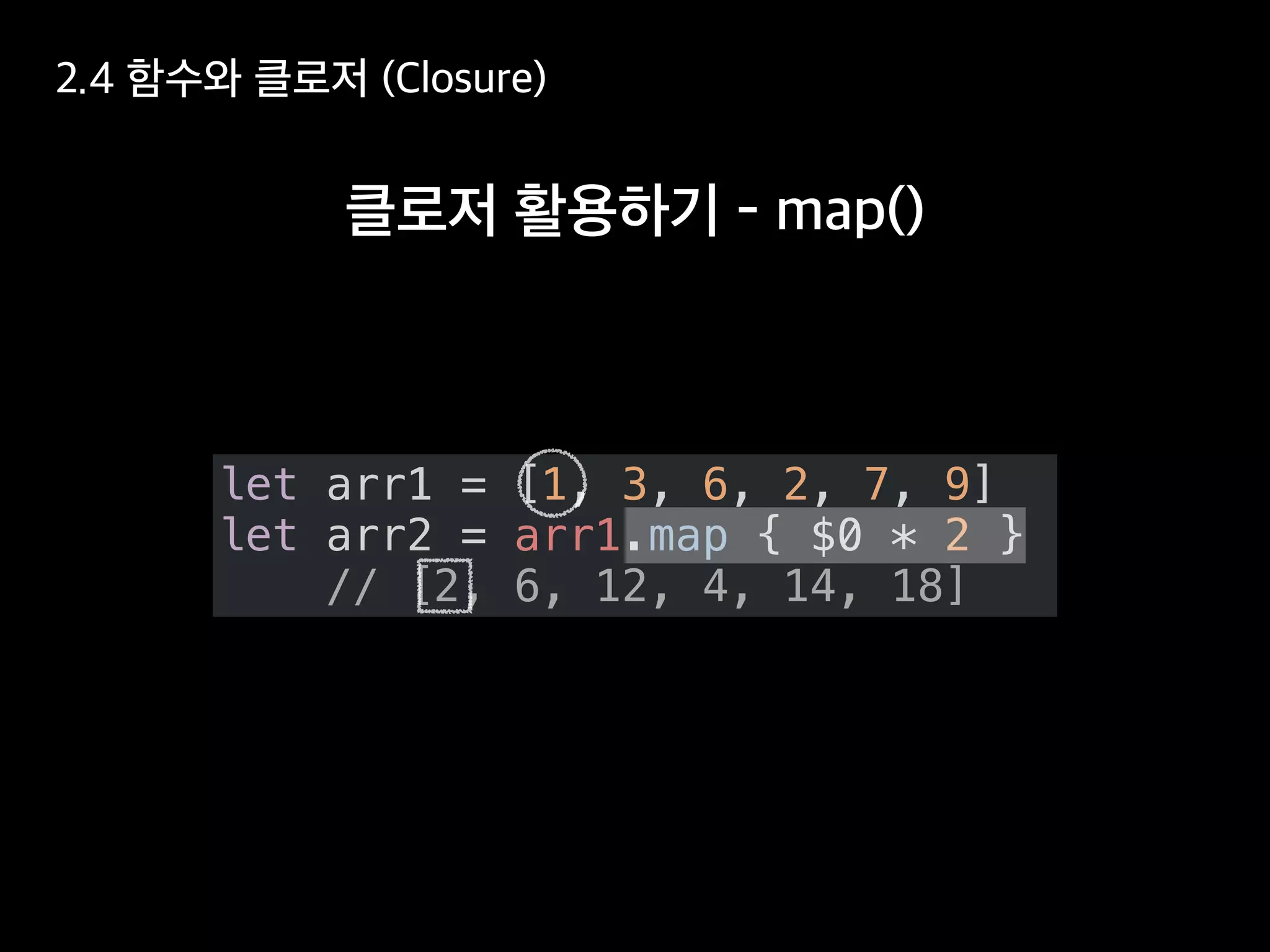 let arr1 = [1, 3, 6, 2, 7, 9]
let arr2 = arr1.map { $0 * 2 }
// [2, 6, 12, 4, 14, 18]
 