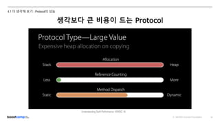 ⓒ NAVER Connect Foundation 44
4.1 더 생각해 보기 - Protocol의 성능
생각보다 큰 비용이 드는 Protocol
Understanding Swift Performance -WWDC 16
 