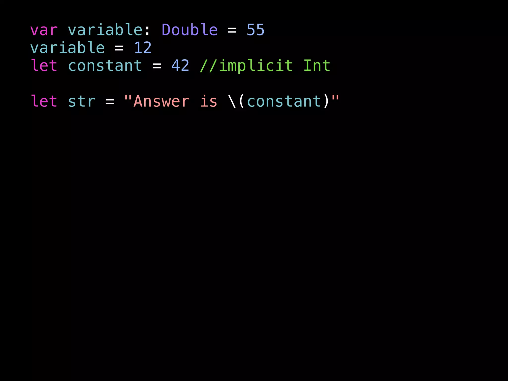 enum Status: Int {
case Undetermined, Success, Failure
}
func sendRequest() -> Status {
//networking magic
return Status.Success
}
var result = sendRequest()
switch result {
case .Success:
println("success")
case .Failure:
println("failure")
case .Undetermined:
println("n/a")
}
result = Status.fromRaw(1)! //Success
result.toRaw() //1
 