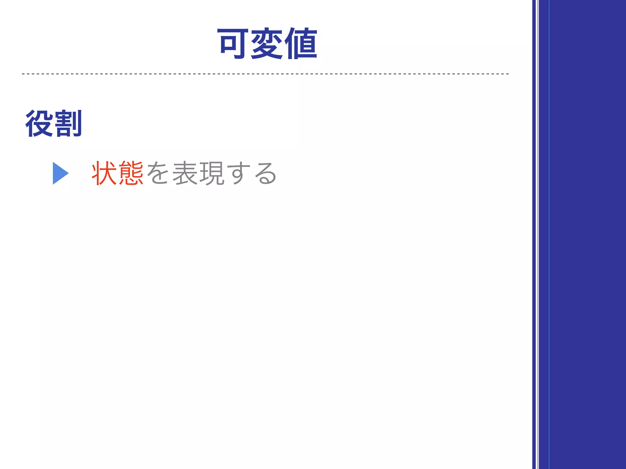 役割
▶ 状態を表現する
可変値
 