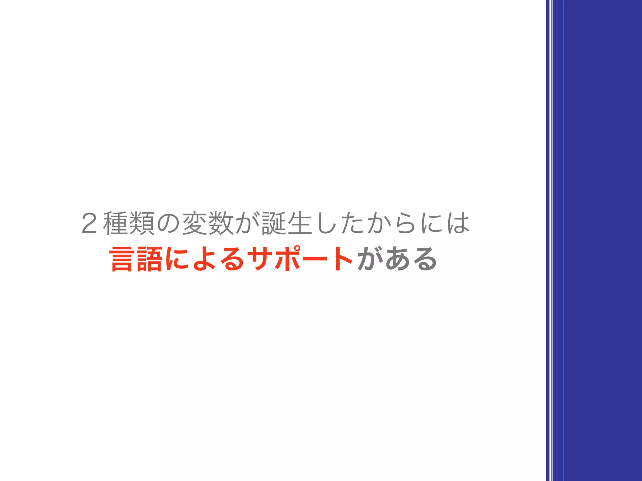 ２種類の変数が誕生したからには
言語によるサポートがある
 