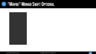 Design Patterns in Swift 2.2CocoaConf Austin 2016
”MAYBE” MONAD SWIFT OPTIONAL
36

 