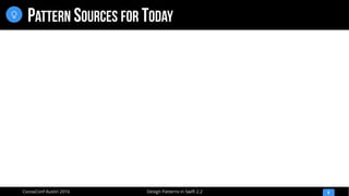 Design Patterns in Swift 2.2CocoaConf Austin 2016
PATTERN SOURCES FOR TODAY
8

 
