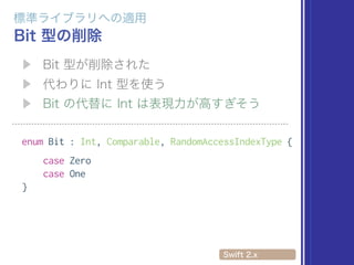 enum Bit : Int, Comparable, RandomAccessIndexType {
case Zero
case One
}
 