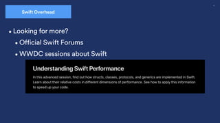 47
•Official Swift Forums
Swift Overhead
•Looking for more?
•WWDC sessions about Swift
 