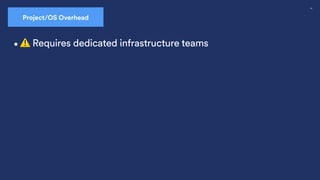 50
•⚠ Requires dedicated infrastructure teams
Project/OS Overhead
 