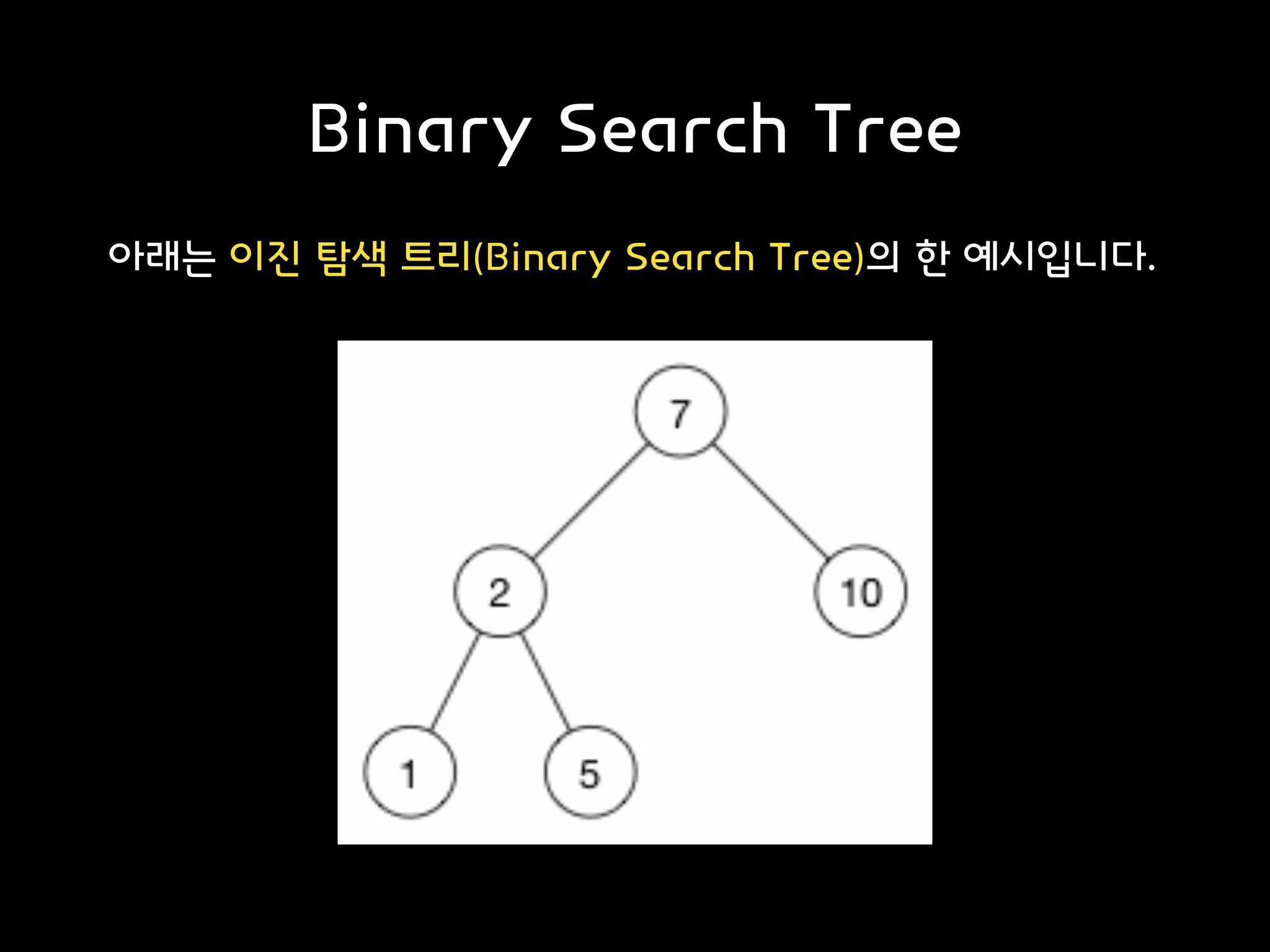 Binary Search Tree
아래는 이진 탐색 트리(Binary Search Tree)의 한 예시입니다.
 